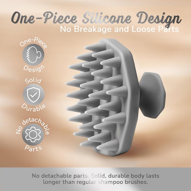 SILKLE Scalp Massager Shampoo Brush – Silicone Scalp Scrubber for Hair Growth & Dandruff Removal, One-Piece, Non-Slip Handle, Soft Bristles, Wet/Dry Shower Scalp Exfoliator for All Hair Types – Gray - Image 4